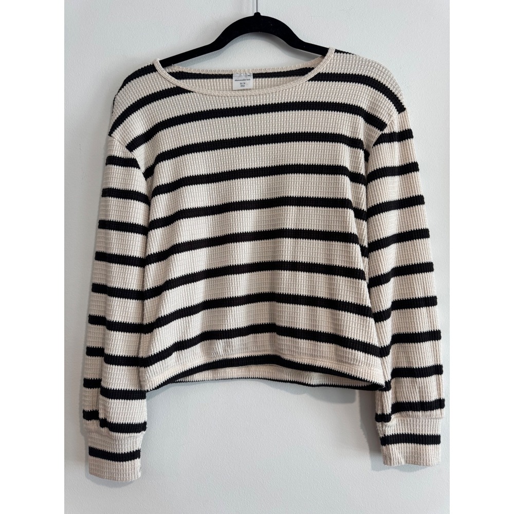 Abercrombie Kids Waffle Knit Top Girls 13/14 Cream Striped Thermal Shirt